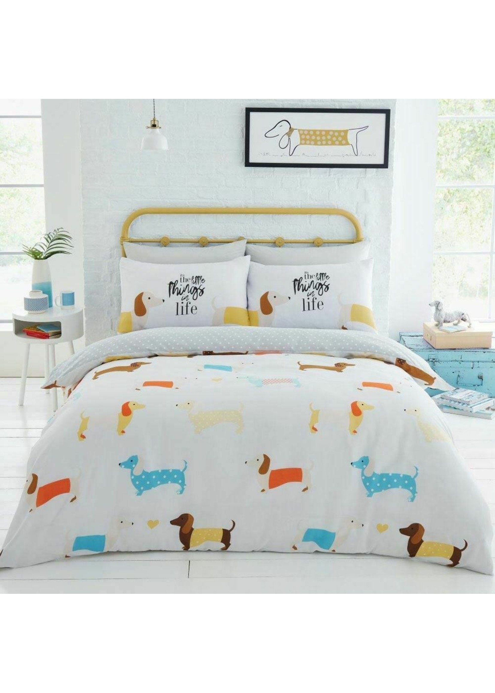 Sausage Dog Duvet Cover Set Mustard