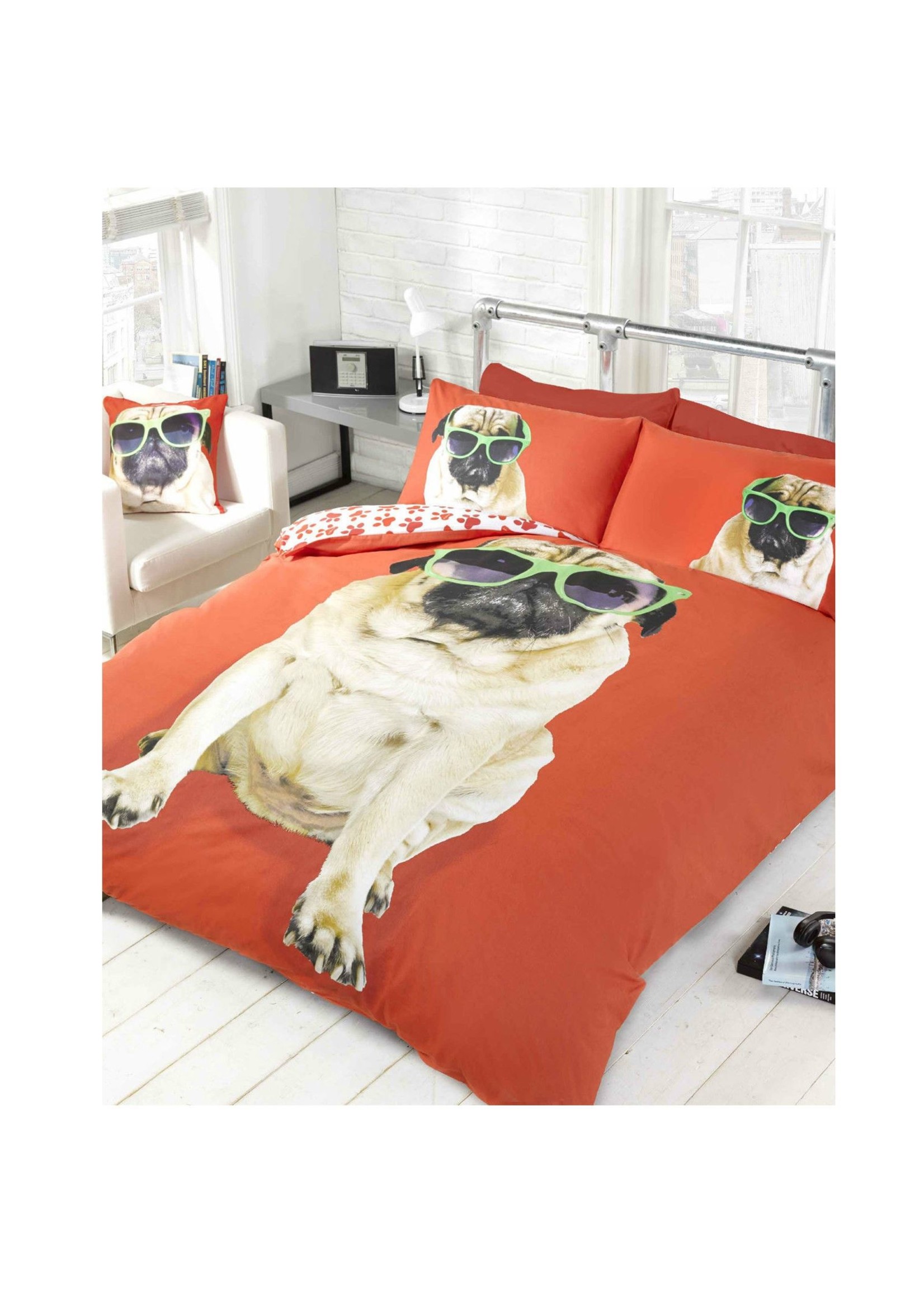 Doghouse Designs Pug Hond Rood Dekbedovertrek Tweepersoon