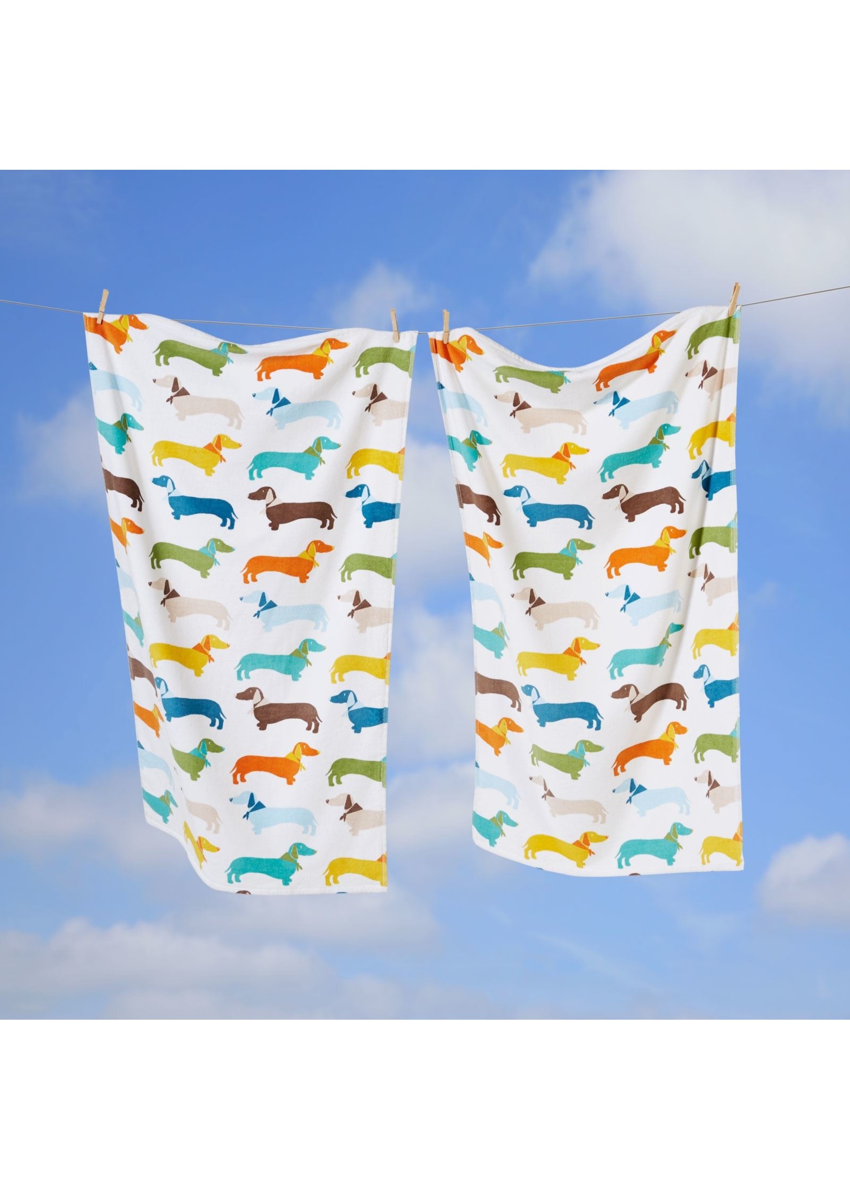 Sausage Dog Bath Towel White