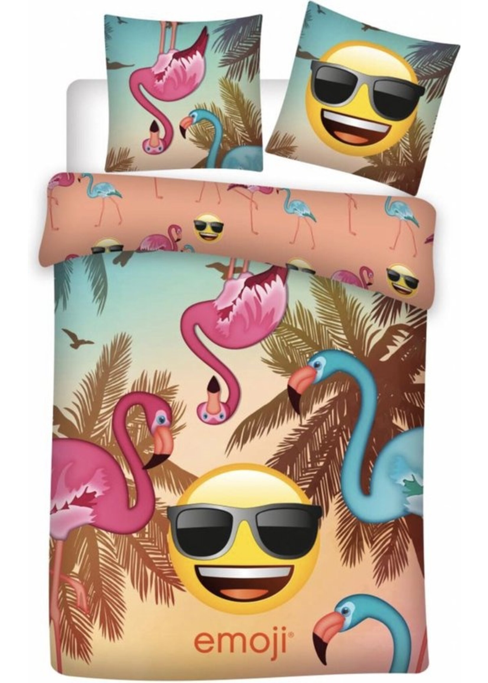 Emoji Flamingo - Dekbedovertrek - Eenpersoons - 140 x 200 cm - Polyester