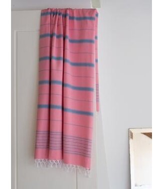 Ottomania 2 kleuren XXL hamamdoek zuurstokroze/oceaanblauw