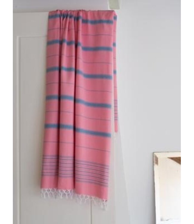 Ottomania 2 kleuren XXL hamamdoek zuurstokroze/oceaanblauw