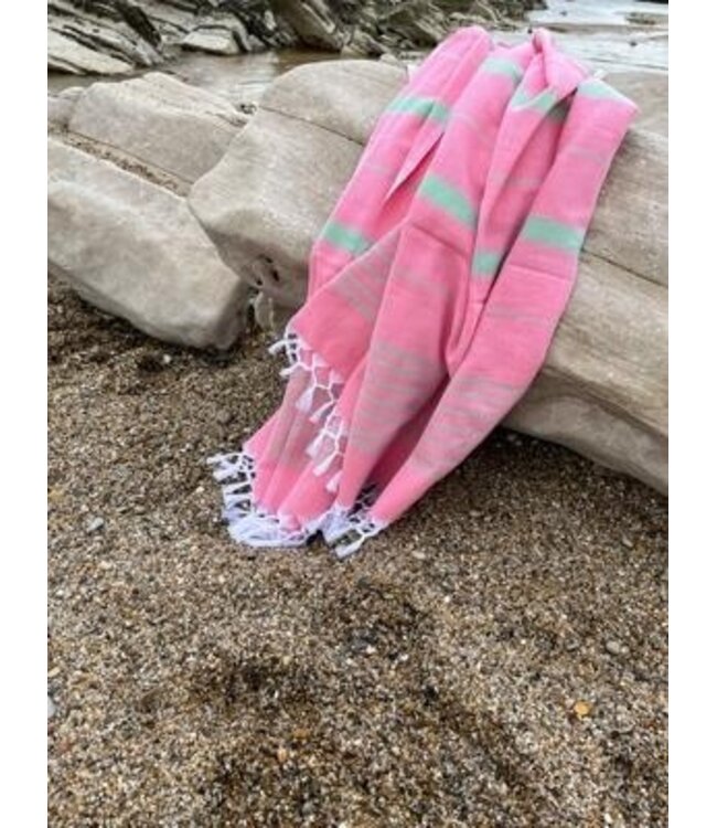 Ottomania 2 kleuren XXL hamamdoek zuurstokroze/pistache