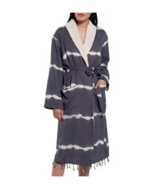 Lalay gevoerde tie dye badjas dark grey