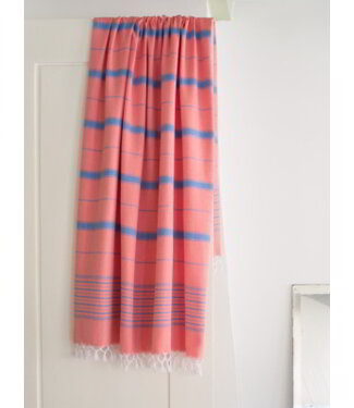 Ottomania 2 kleuren hamamdoek koraalrood/mediteraanblauw