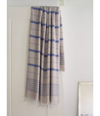 Ottomania 2 kleuren hamamdoek grijsbeige/parlementblauw