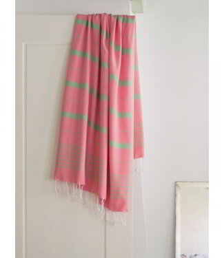Ottomania 2 kleuren hamamdoek zuurstokroze/pistache