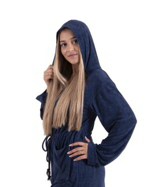 Hamams own jersey badjas met rits en capuchon marineblauw