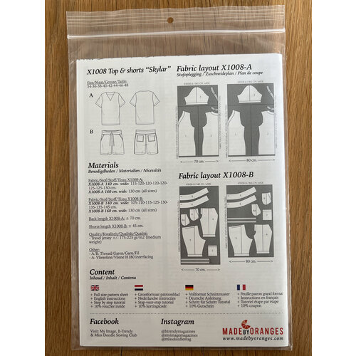Exclusive paper pattern X1008 Top & shorts Skylar papierpatroon