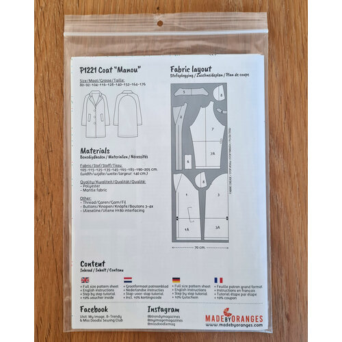 Paper pattern P1221 Manteau Manou patron papier Paper pattern P1221 Manteau Manou patron papier