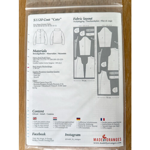 Paper pattern S1120 Coat Cato paper pattern Paper pattern S1120 Coat Cato paper pattern