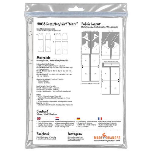 Paper pattern H1038 Jurk/Top/Rok Mara papierpatroon Paper pattern H1038 Jurk/Top/Rok Mara papierpatroon