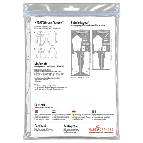 Paper pattern H1057 Bluse Amora papierpatroon Paper pattern H1057 Bluse Amora papierpatroon