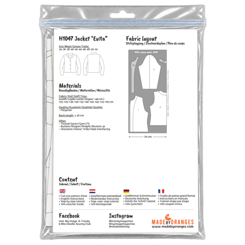 Paper pattern H1047 Jacket Evita paper pattern Paper pattern H1047 Jacket Evita paper pattern