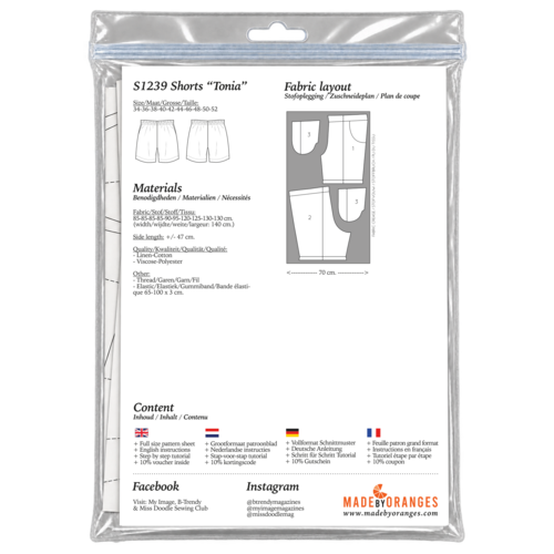 Paper pattern S1239 Shorts Tonia papierpatroon