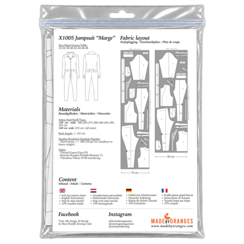 Paper pattern X1005 Jumpsuit Marge papierpatroon Paper pattern X1005 Jumpsuit Marge papierpatroon