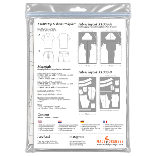 Paper pattern X1008 Top & shorts Skylar papierpatroon