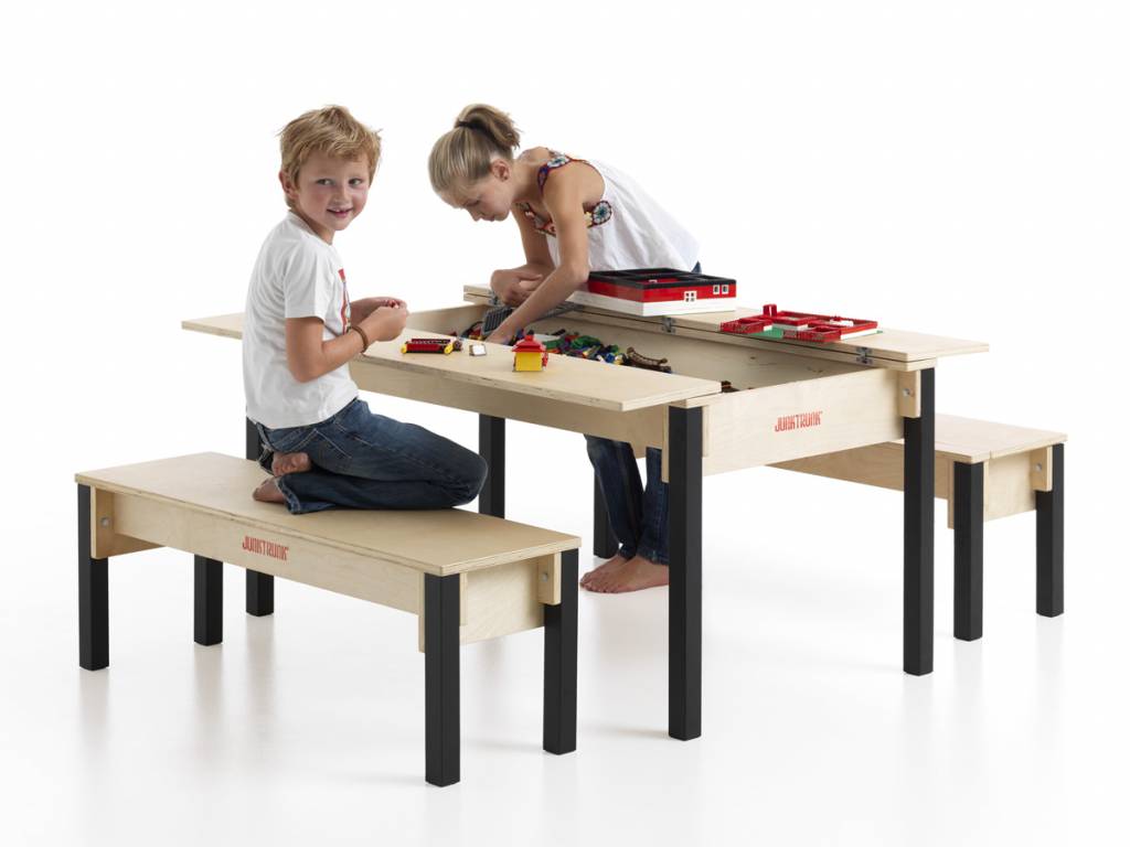 Grande table pour lego avec coffre de rangement et bancs assortis 