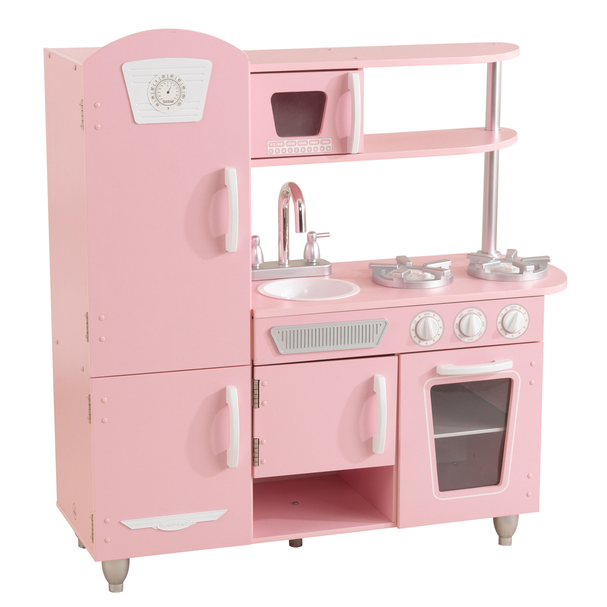 Cuisine en bois rose - Dinette en bois jouet rose pour fille 