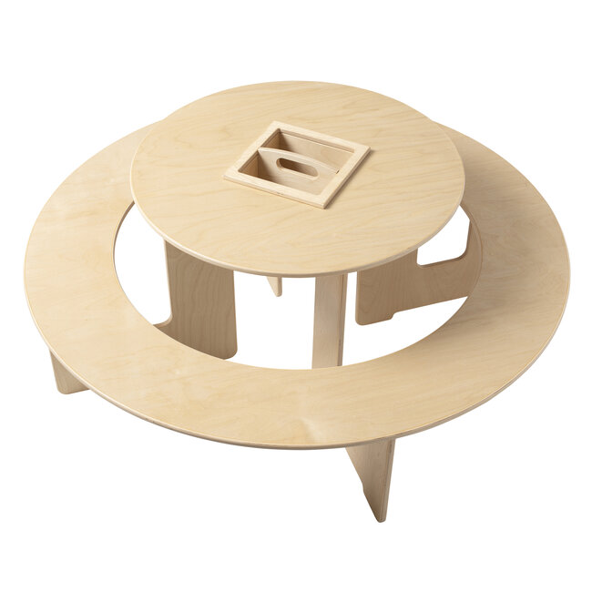 Table pour Lego ronde en bois avec banc intégré