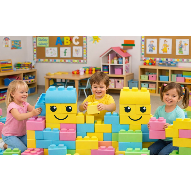 Briques géantes type Lego - set 84 pcs couleurs pastel