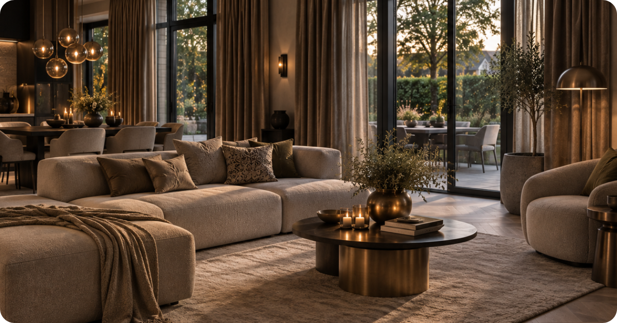 Hotel chic in textiel: de kracht van velours, layering en kleur