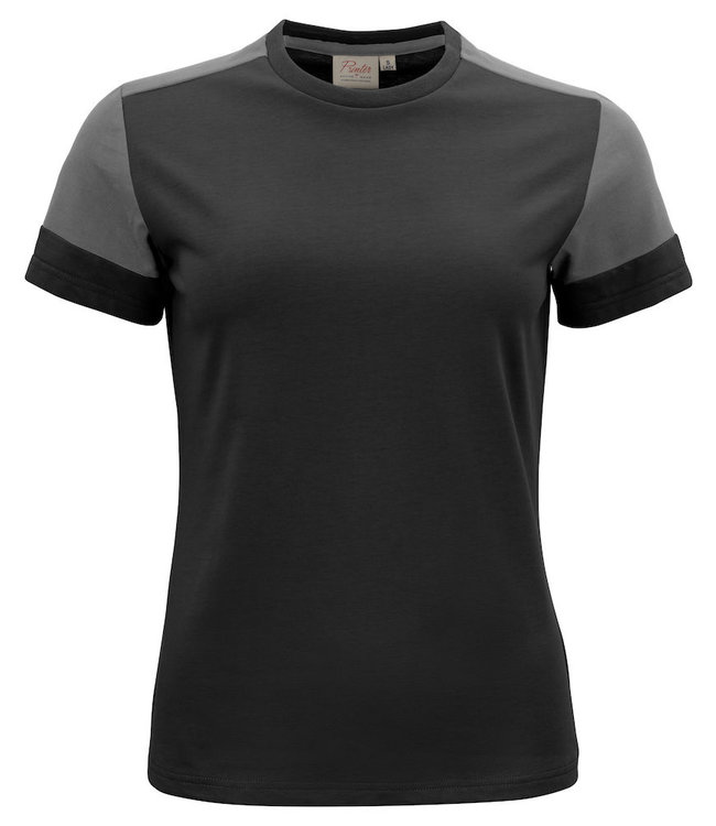 Printer -NIEUW: Moderne, aansluitende DAMES 2-kleurig t-shirt met geribde hals - JUDIL