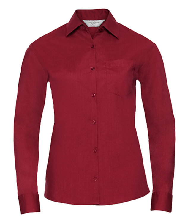Russell collection - dames blouse ABIDA, met borstzakje, lange mouwen, gelijk gekleurde knoopjes, klassieke kraag