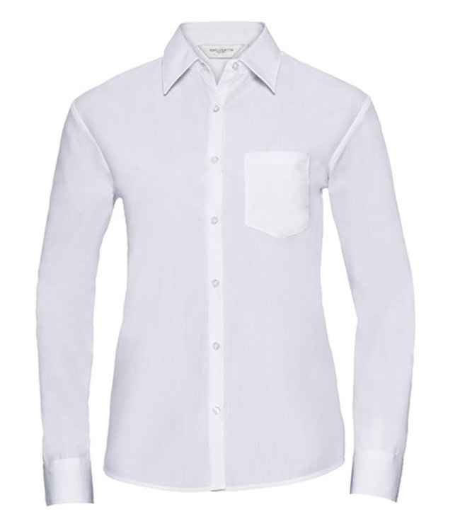 Russell collection - dames blouse ABIDA, met borstzakje, lange mouwen, gelijk gekleurde knoopjes, klassieke kraag
