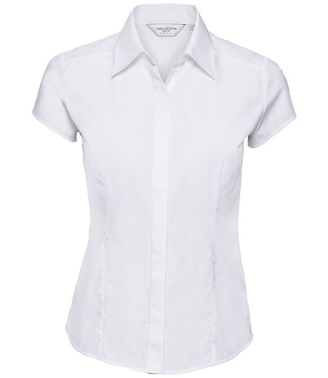 Russell collection - dames blouse KATARINA, met modieuze kapmouwtjes, afgeronde zoom, verborgen knoopsluiting