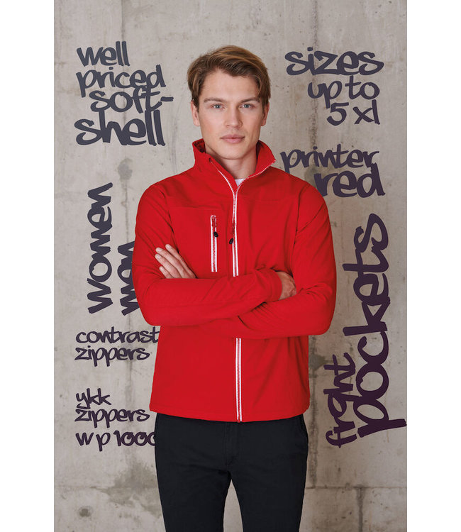 Printer-RED UITVERKOOP: Unisex softshell met contrasterende rits - VERT