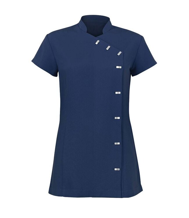 Alexandra  UITVERKOOP; Dames tuniek met asymetrische sluiting en mandarin kraag - AALTJE