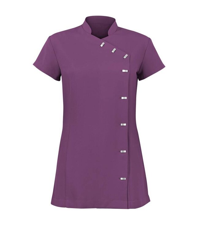 Alexandra  UITVERKOOP; Dames tuniek met asymetrische sluiting en mandarin kraag - AALTJE