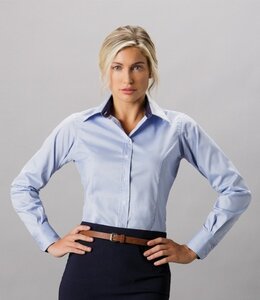 Russell collection UITVERKOOP; dames blouse lange mouw met contrastkleur in hals en boord - ERODA