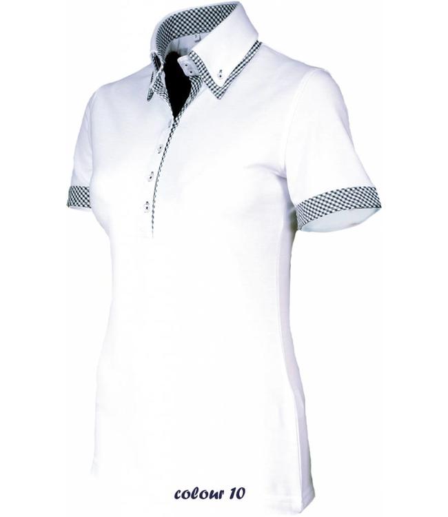 Giovanni Capraro - dames polo luxe italiaans design CINZIA, met polosluiting en met ruitjespatroon aan manchetten en kraag