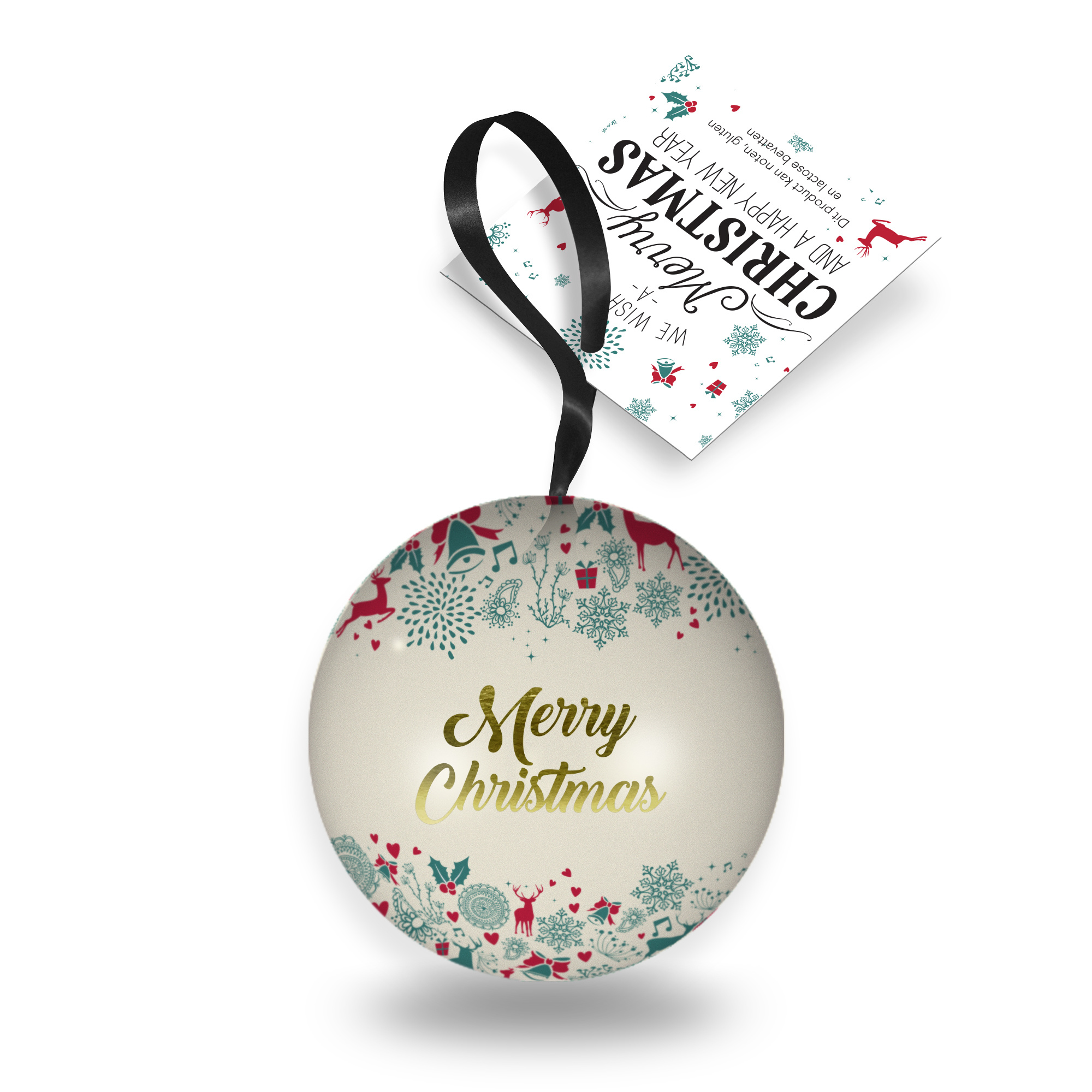 Kerstbal van blik gevuld met heerlijke bonbons - Kerst chocolade