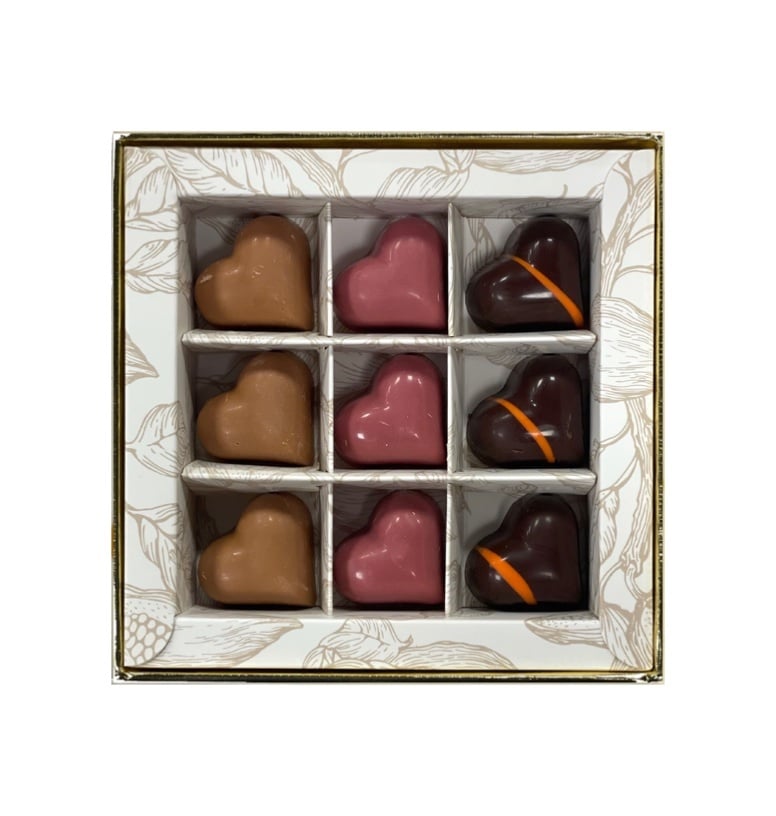 Luxe box met 9 ambachtelijke bonbons voor Valentijn