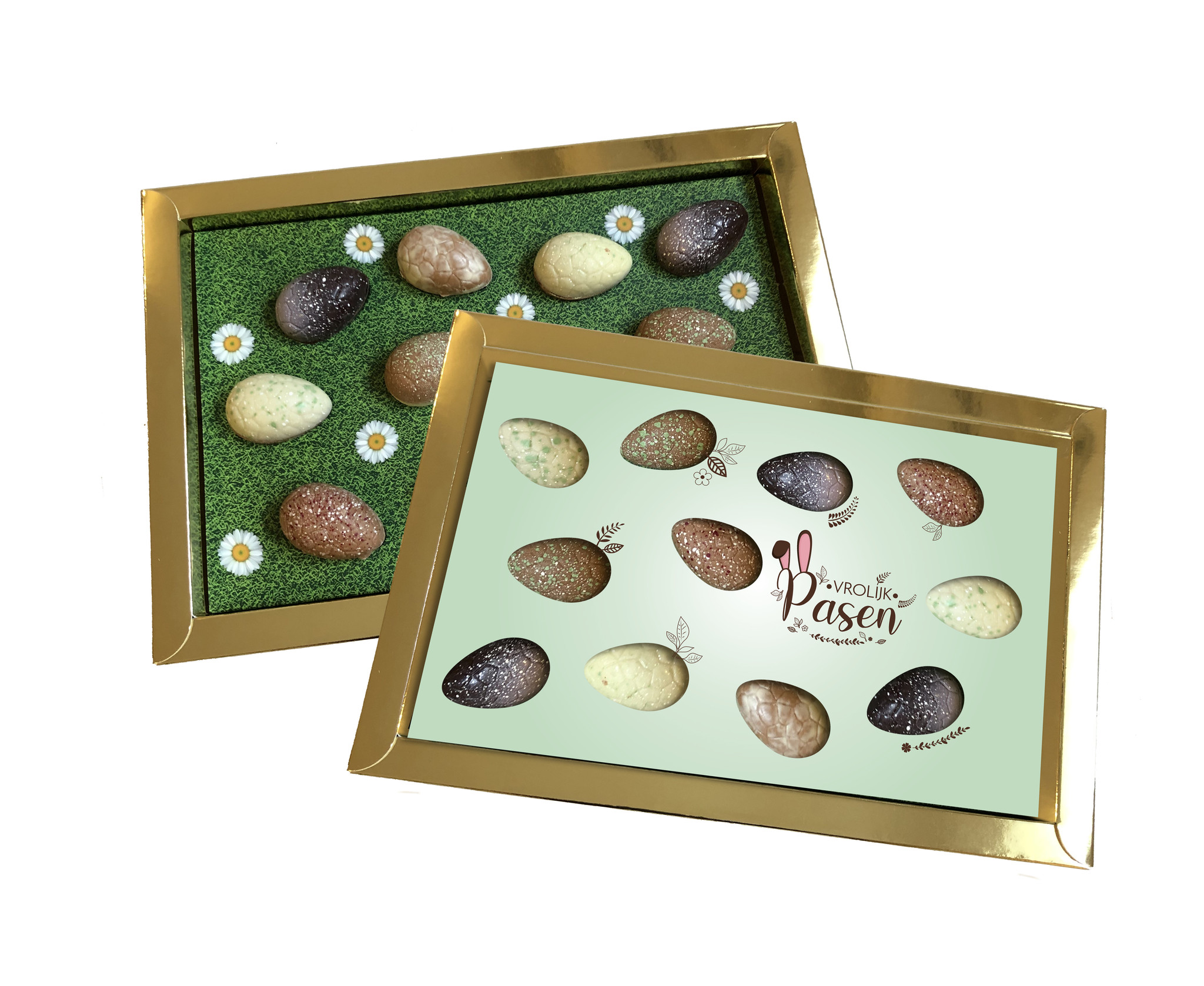Luxe Box Pasen – bonbon paaseitjes met feestelijke opdruk - chocolade voor Pasen