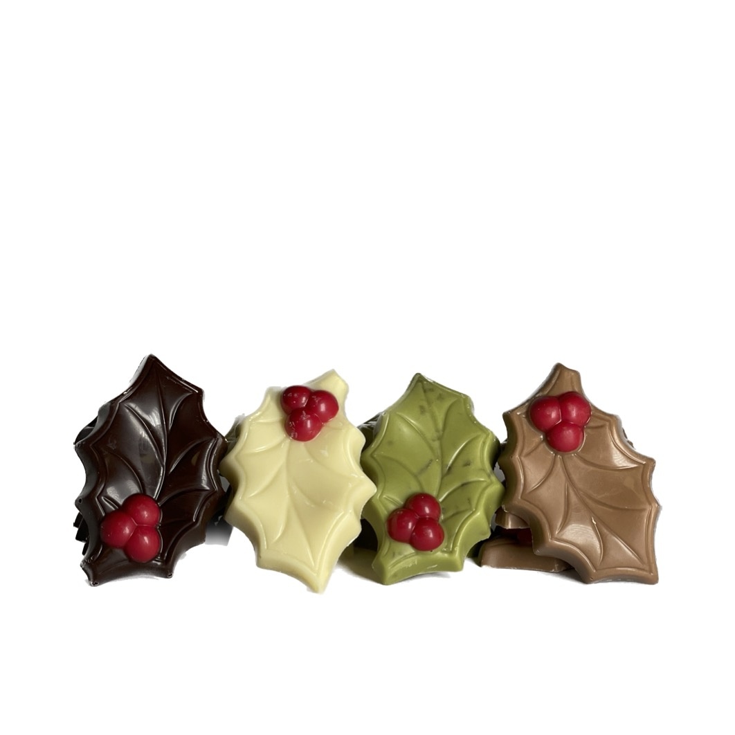 Chocolade hulstblaadjes in melk, wit & puur - Kerst chocolade