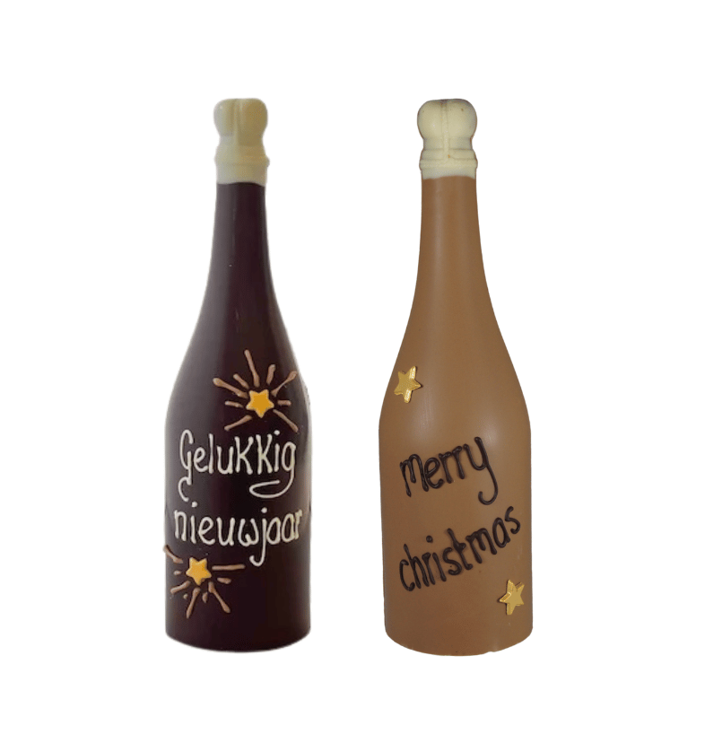 Chocolade Champagnefles ambachtelijk cadeau - Kerst chocolade