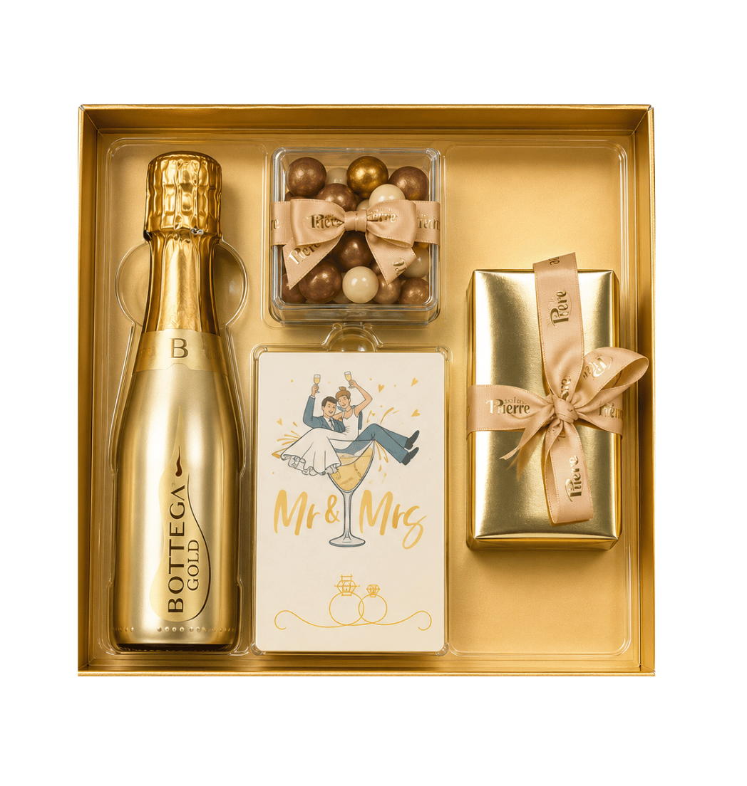 Honeymoon Pakket – Champagne, Chocolade & Crispy Pearls voor het Bruidspaar