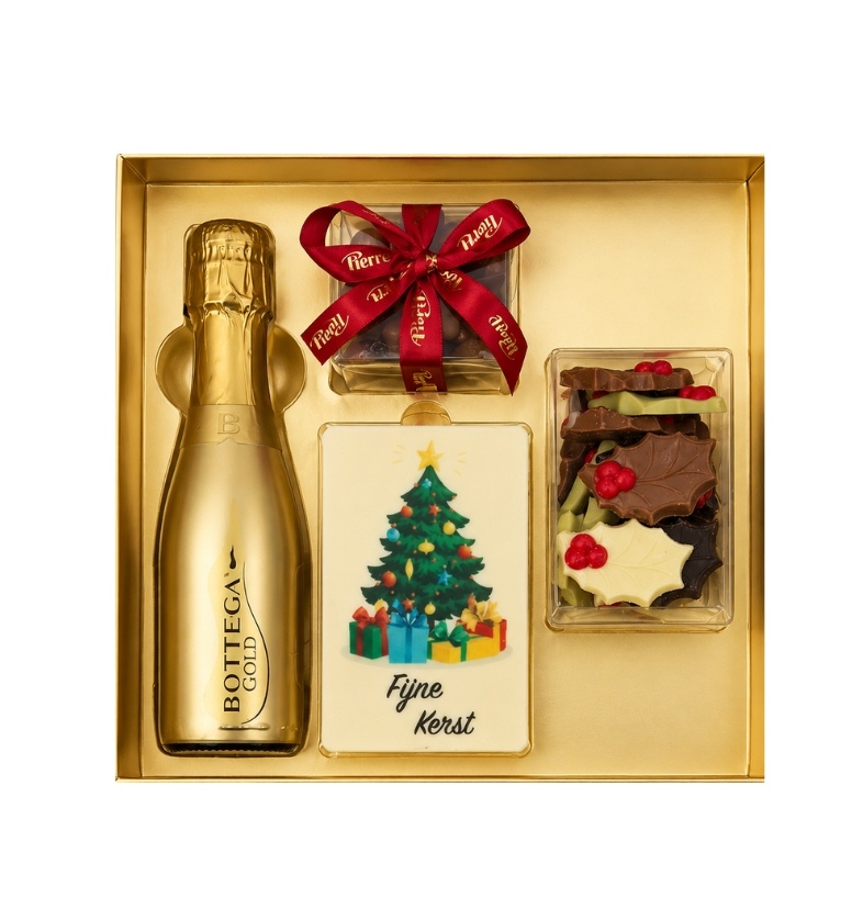 Giftbox Grande Kerst – Bubbels, Hulstblaadjes, Kersttablet & Crispy Pearls