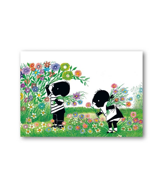 'Jip and Janneke picking flowers' Single Card, Fiep Westendorp