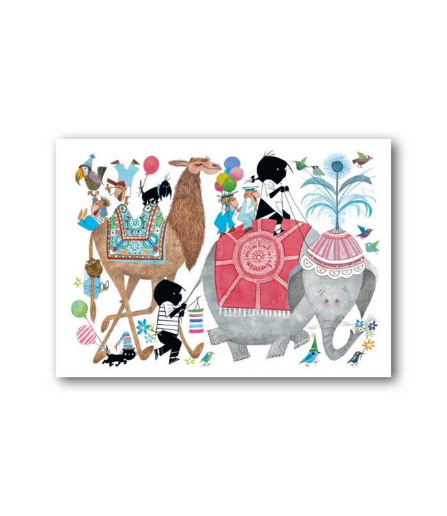 Bekking & Blitz 'Jip and Janneke in parade with elephant' double postcard