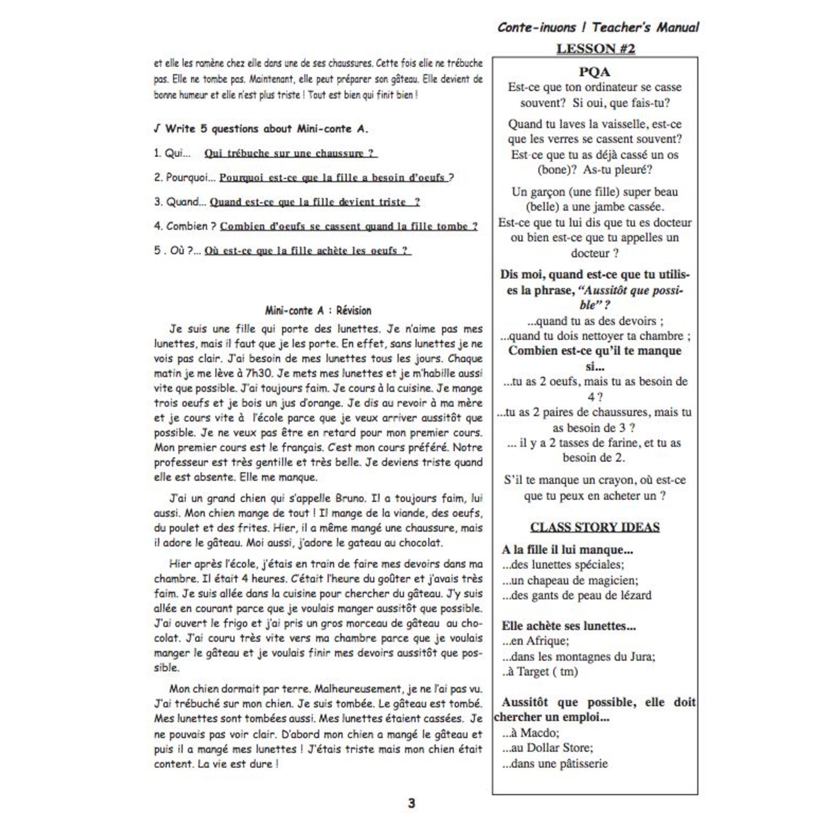 Conte-inuons! Teacher's Manual