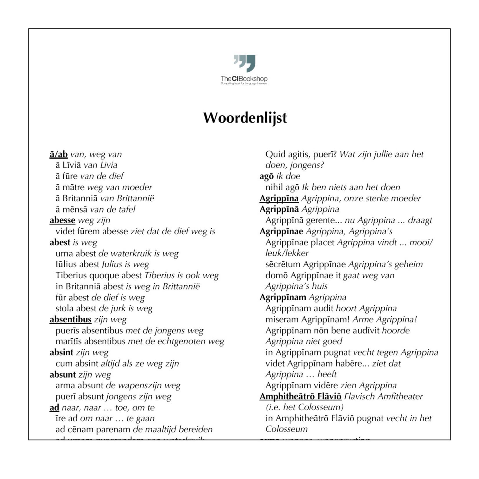 Dutch glossary for Agrippina, mater fortis