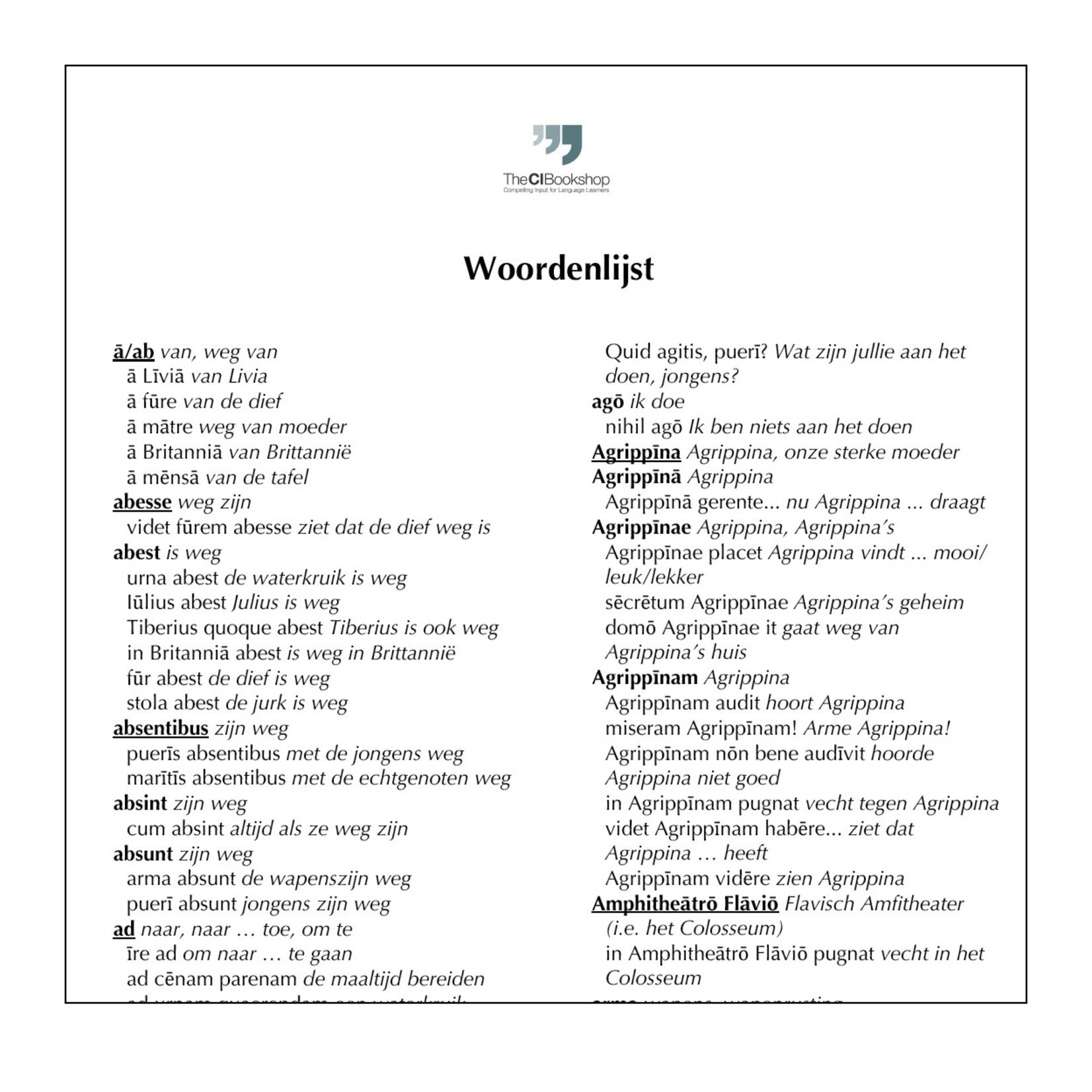 Dutch glossary for fragmenta Pīsōnis