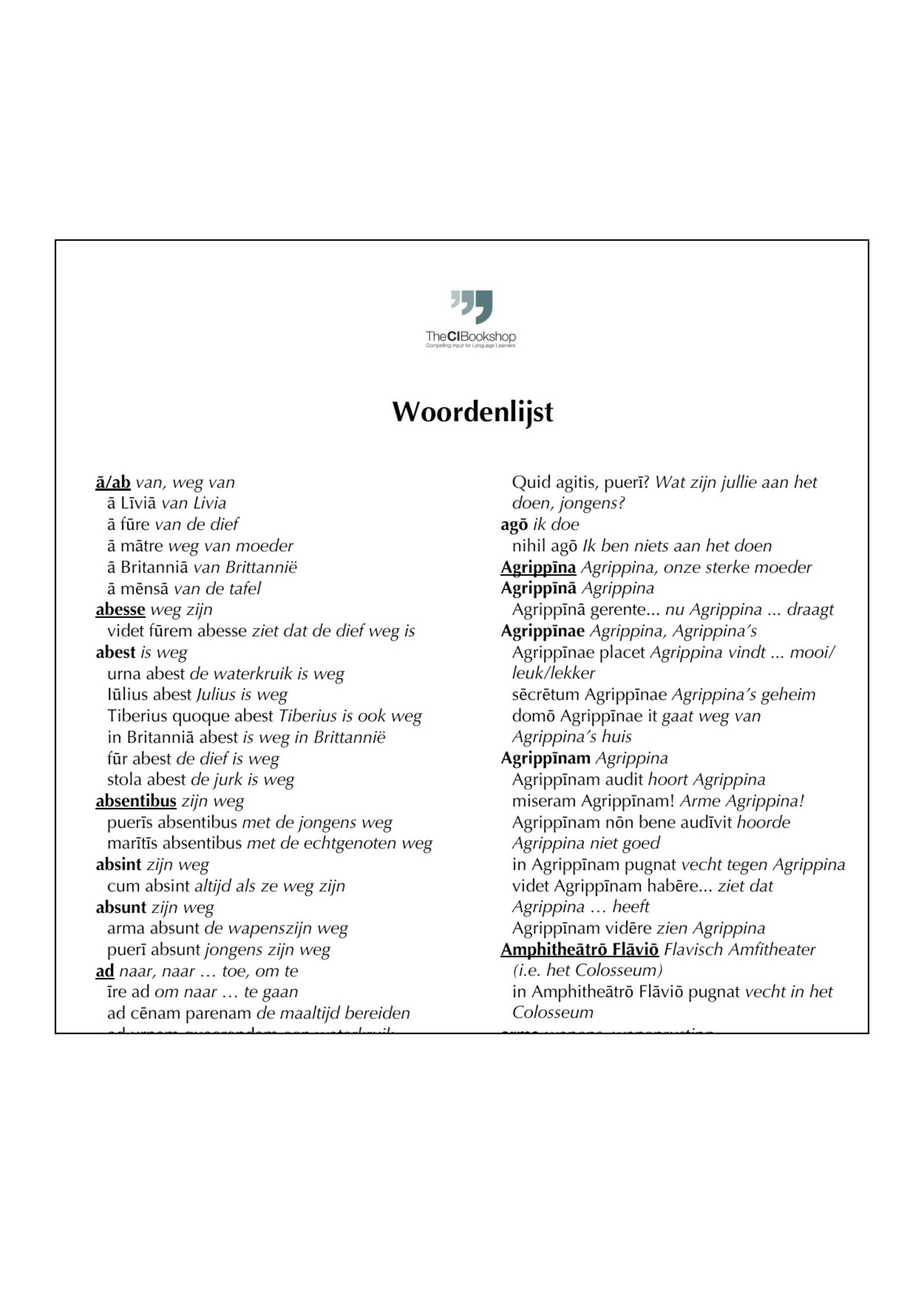 Dutch glossary for Pīsō Ille Poētulus