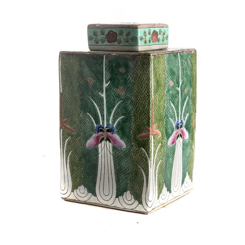 Pot with Lid (XL) - Green Butterfly