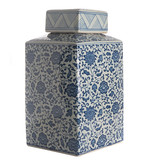 Pot with Lid (XL) - Blue /White Flowers